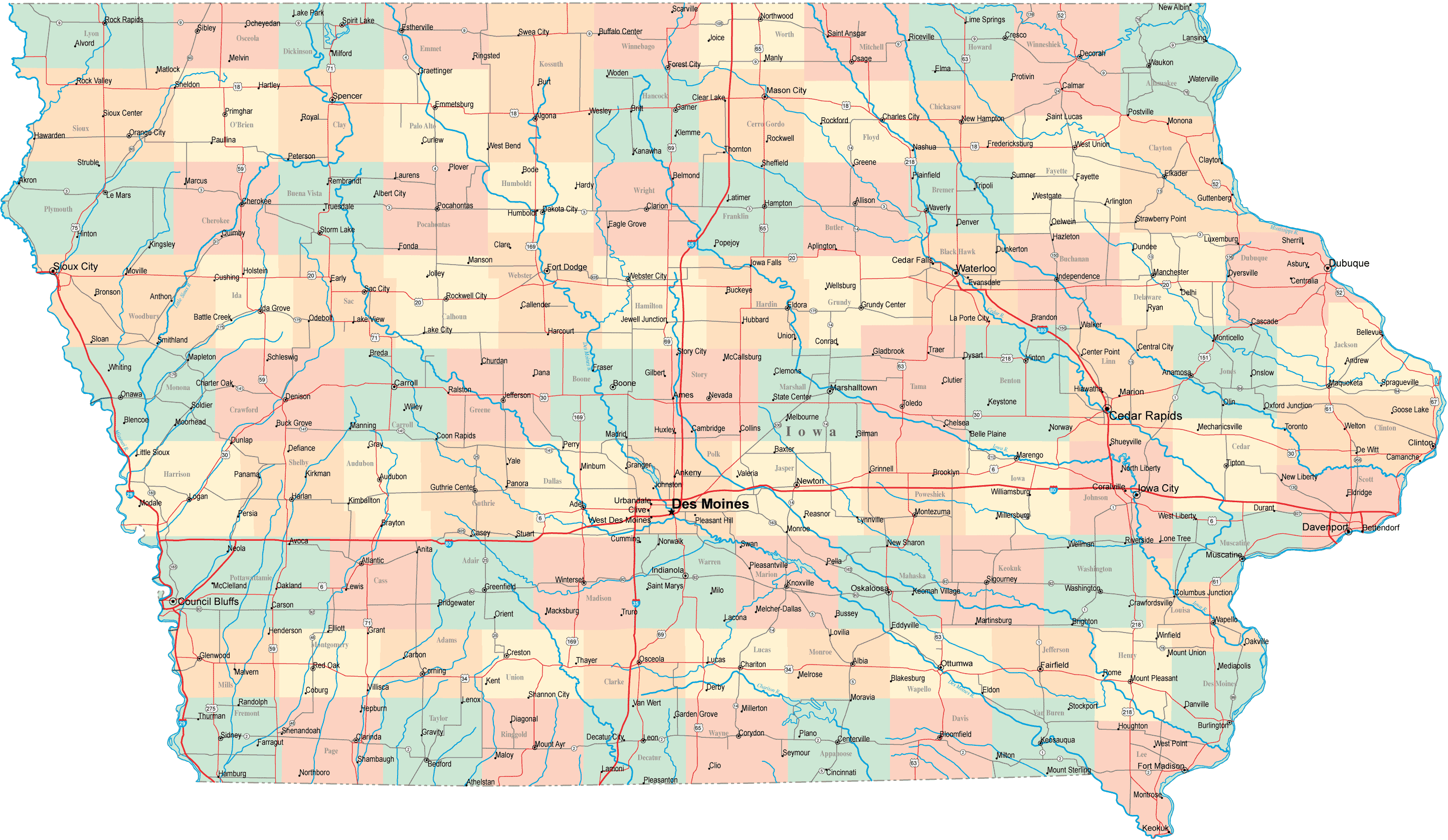 Iowa Road Map - IA Road Map - Iowa Highway Map